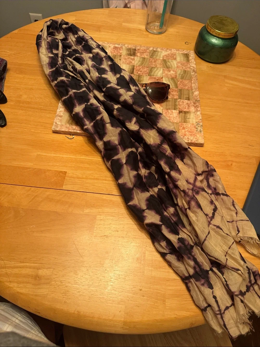 Women’s Tie-Dye Purple and Cream Lightweight Scarf Silk And Cotton
